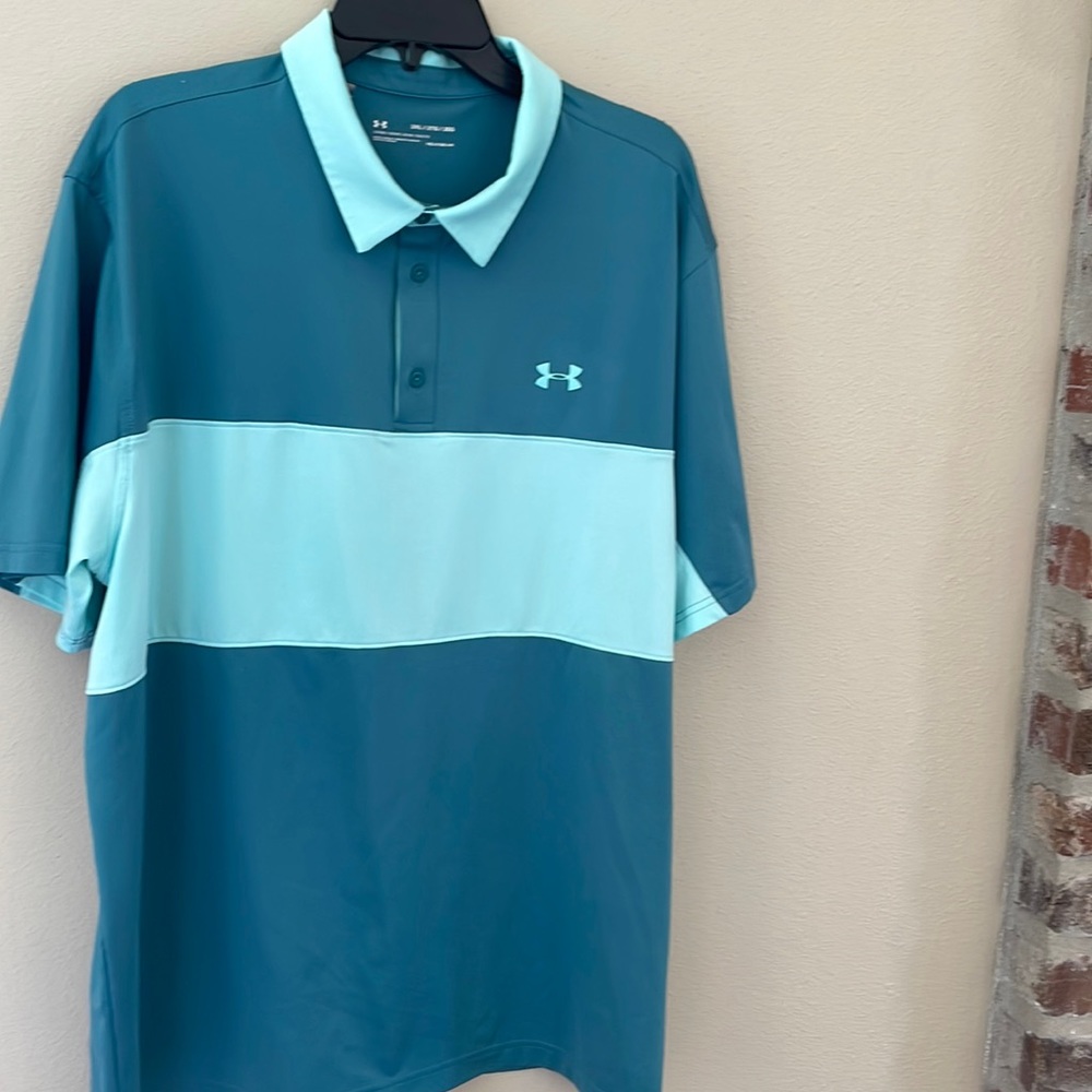 Under Armour Teal and Light Blue Colorblock Polo